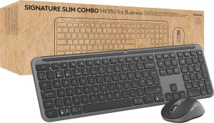 Klawiatura + mysz Logitech Logitech MK950 Signature for Business klawiatura Dołączona myszka Biuro RF Wireless + Bluetooth QWERTY Amerykański międzynarodowy Grafitowy 1