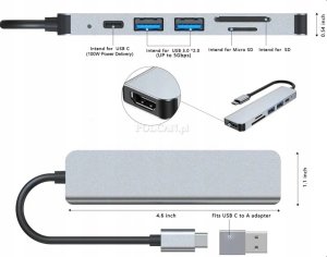 HUB USB Bounn Hub 6w1 USB-C HDMI 4K30hz USB C USB3.0 USB2.0 + SD/TF 2