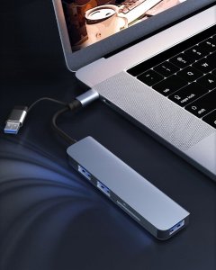 HUB USB Bounn Adapter 5w2 USB/Type-C to USB3.0+USB2.0*2+SD/TF 6