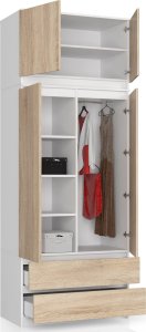 Fabryka Mebli Akord SZAFA Z NADSTAWKĄ S 90 cm 2 DRZWI 2 SZUFLADY PK BIAŁY / SONOMA 2