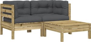 vidaXL Sofa ogrodowa z poduszkami i podnóżkiem, 2-osobowa 2