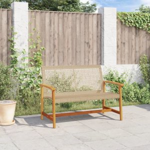 vidaXL Ławka ogrodowa, beżowa, 112 cm, polirattan i drewno akacjowe 3