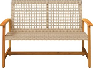 vidaXL Ławka ogrodowa, beżowa, 112 cm, polirattan i drewno akacjowe 4