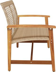 vidaXL Ławka ogrodowa, beżowa, 112 cm, polirattan i drewno akacjowe 5