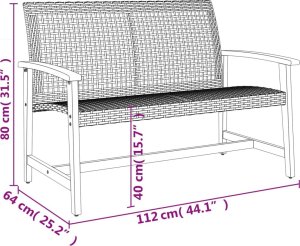 vidaXL Ławka ogrodowa, beżowa, 112 cm, polirattan i drewno akacjowe 9