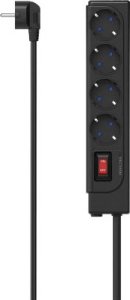 Listwa zasilająca Hama LISTWA ANTYPRZEPIĘCIOWA 4GN SCHUKO, CZARNA, 1,5M, 2500W, 36.000A 1