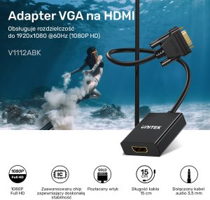 Adapter AV Unitek HDMI - D-Sub (VGA) czarny (V1112ABK01) 8