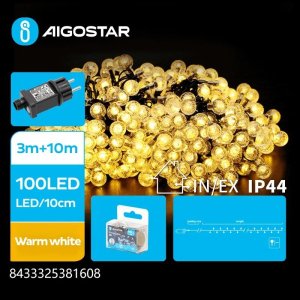 Dekoracja świąteczna Aigostar  Niskonapięciowe lampki choinkowe kryształowe kulki 100led Ciepłe 10m+3m Niskonapięciowe lampki choinkowe kryształowe kulki 100led Ciepłe 10m+3m 1