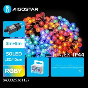 Lampki choinkowe Aigostar  Niskonapięciowe lampki choinkowe kulki 50led RGBY, 5m+3 Niskonapięciowa taśma świetlna bąbelki, RGBY, 5m 1