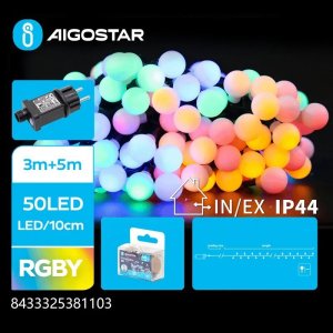 Lampki choinkowe Aigostar  Niskonapięciowe zewnętrzne lampki kulki 50led RGBY 5m fi17mm Niskonapięciowe zewnętrzne lampki kulki 50led RGBY 5m fi17mm 1