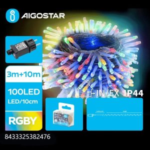 Lampki choinkowe Aigostar  Niskonapięciowe lampki choinkowe 100 led, RGBY 10m+3m Niskonapięciowe lampki choinkowe 100 led, RGBY 10m+3m 1
