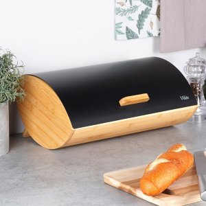 Chlebak Vilde Chlebak Pojemnik na Chleb Metalowy Drewniany Czarny VILDE 35,5x24,5x15,5 cm 3