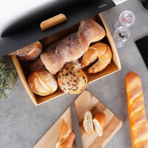 Chlebak Vilde Chlebak Pojemnik na Chleb Metalowy Drewniany Czarny VILDE 35,5x24,5x15,5 cm 6