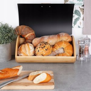 Chlebak Vilde Chlebak Pojemnik na Chleb Metalowy Drewniany Czarny VILDE 35,5x24,5x15,5 cm 8