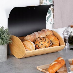 Chlebak Vilde Chlebak Pojemnik na Chleb Metalowy Drewniany Czarny VILDE 35,5x24,5x15,5 cm 10
