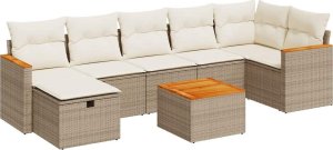 vidaXL vidaXL 8-cz. zestaw mebli ogrodowych z poduszkami, beżowy, polirattan 2