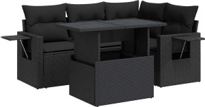 vidaXL 5-cz. zestaw wypoczynkowy do ogrodu, poduszki, czarny rattan PE 2