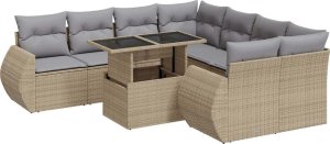 vidaXL 9-cz. zestaw mebli ogrodowych z poduszkami, beżowy, polirattan 2