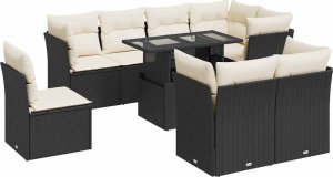 vidaXL 9-cz. zestaw wypoczynkowy do ogrodu, z poduszkami, czarny 2