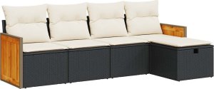 vidaXL vidaXL 5-cz. zestaw wypoczynkowy do ogrodu, poduszki, czarny rattan PE 2