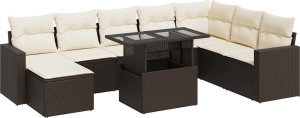 vidaXL 9-cz. zestaw mebli ogrodowych z poduszkami, brązowy, polirattan 2