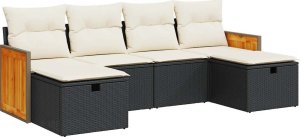 vidaXL vidaXL 6-cz. zestaw mebli ogrodowych z poduszkami, czarny polirattan 2