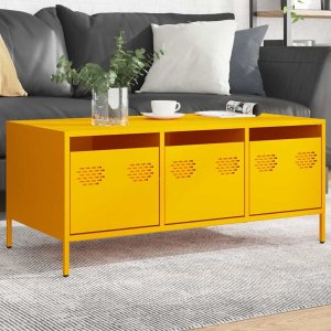 vidaXL vidaXL Stolik kawowy, musztarda, 101,5x50x43,5 , stal 1