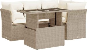 vidaXL 5-cz. zestaw mebli ogrodowych z poduszkami, beżowy, polirattan 2