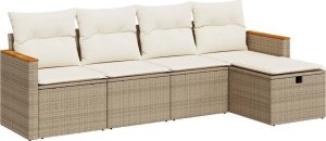 vidaXL vidaXL 5-cz. zestaw mebli ogrodowych z poduszkami, beżowy, polirattan 2