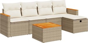 vidaXL vidaXL 6-cz. zestaw mebli ogrodowych z poduszkami, beżowy, polirattan 2