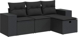vidaXL vidaXL 4-cz. zestaw wypoczynkowy do ogrodu, poduszki, czarny rattan PE 2