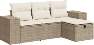 vidaXL vidaXL 4-cz. zestaw mebli ogrodowych z poduszkami, beżowy, polirattan 2