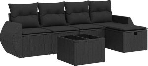 vidaXL vidaXL 6-cz. zestaw mebli ogrodowych z poduszkami, czarny polirattan 2