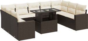 vidaXL 10-cz. zestaw mebli ogrodowych z poduszkami, brązowy polirattan 2