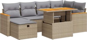 vidaXL 8-cz. zestaw mebli ogrodowych z poduszkami, beżowy, polirattan 2