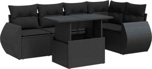 vidaXL 6-cz. zestaw mebli ogrodowych z poduszkami, czarny polirattan 2