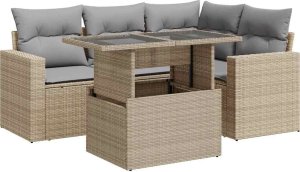 vidaXL 5-cz. zestaw mebli ogrodowych z poduszkami, beżowy, polirattan 2