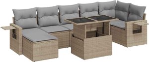 vidaXL 8-cz. zestaw mebli ogrodowych z poduszkami, beżowy, polirattan 2