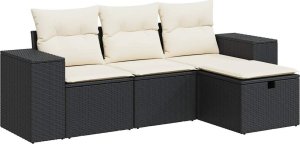 vidaXL vidaXL 4-cz. zestaw wypoczynkowy do ogrodu, poduszki, czarny rattan PE 2