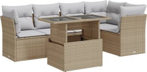 vidaXL 6-cz. zestaw mebli ogrodowych z poduszkami, beżowy, polirattan 2
