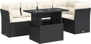 vidaXL 6-cz. zestaw mebli ogrodowych z poduszkami, czarny polirattan 2