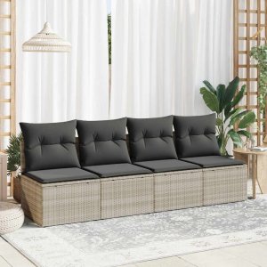vidaXL vidaXL 4-cz sofa ogrodowa z poduszkami, jasnoszary, rattan PE i akacja 3