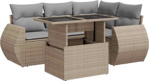 vidaXL 5-cz. zestaw mebli ogrodowych z poduszkami, beżowy, polirattan 2