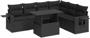 vidaXL 7-cz. zestaw wypoczynkowy do ogrodu, z poduszkami, czarny 2