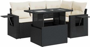 vidaXL 5-cz. zestaw wypoczynkowy do ogrodu, poduszki, czarny rattan PE 2