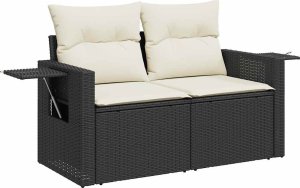 vidaXL 5-cz. zestaw wypoczynkowy do ogrodu, poduszki, czarny rattan PE 5
