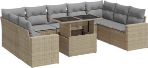 vidaXL 10-cz. zestaw mebli ogrodowych z poduszkami, beżowy, polirattan 2