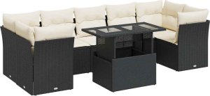 vidaXL 8-cz. zestaw wypoczynkowy do ogrodu, z poduszkami, czarny 2