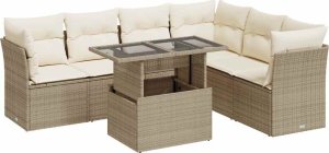 vidaXL 7-cz. zestaw wypoczynkowy do ogrodu, z poduszkami, beżowy 2