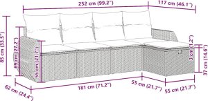 vidaXL 5-cz. zestaw wypoczynkowy do ogrodu, poduszki, czarny rattan PE 11